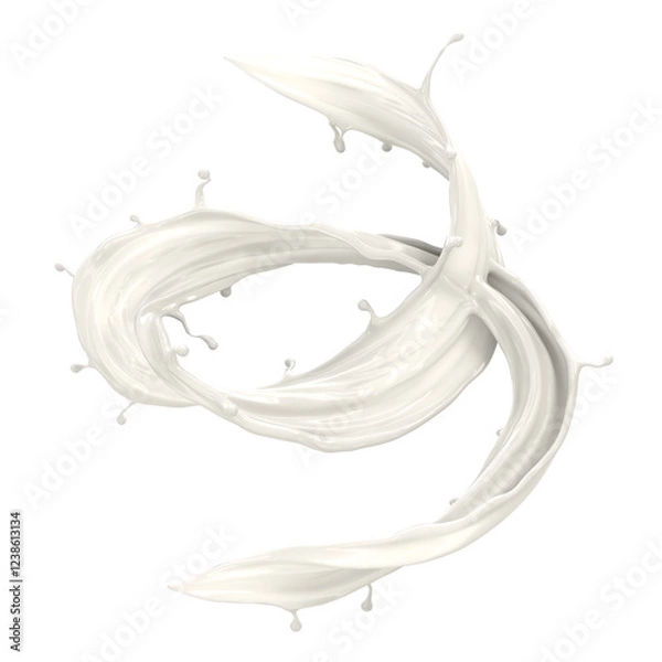 Fototapeta A white splash of milk is splattered across a white background include Clipping path, 3d illustration.