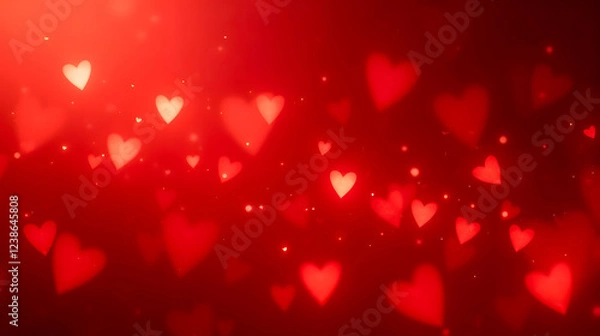 Fototapeta Romantic Red Hearts Background with Glowing Bokeh Lights for Love and Celebration Themes in Various Designs and Projects