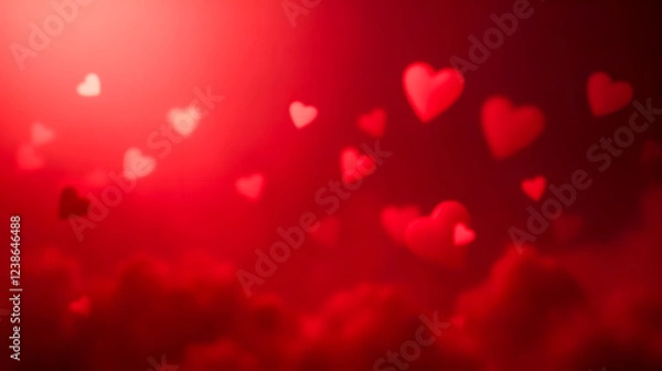 Obraz Romantic background with floating hearts in red hues creating a dreamy and love-filled atmosphere for various celebrations and events
