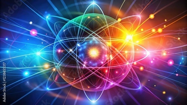 Fototapeta Vibrant Atomic Structure  A Colorful Representation of Subatomic Particles and Energy Flows