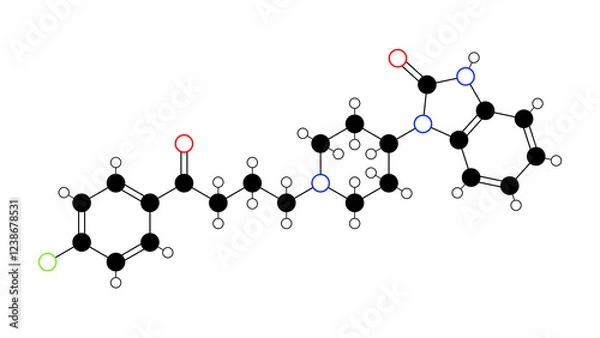 Fototapeta benperidol molecule, structural chemical formula, ball-and-stick model, isolated image antipsychotic