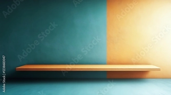 Fototapeta Teal and Orange Wall with Empty Shelf