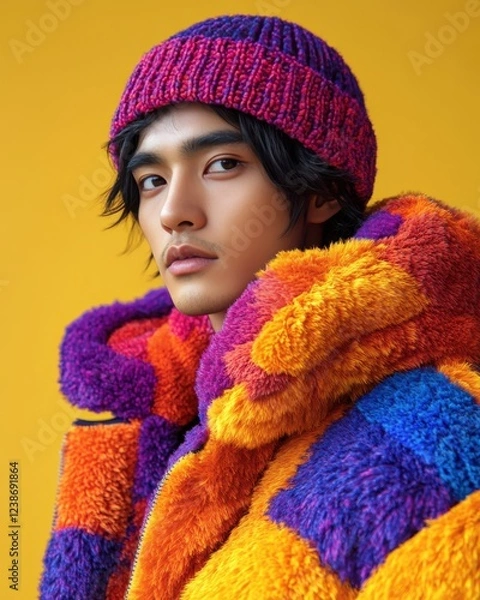 Obraz A man wearing a pink and purple jacket and a pink hat