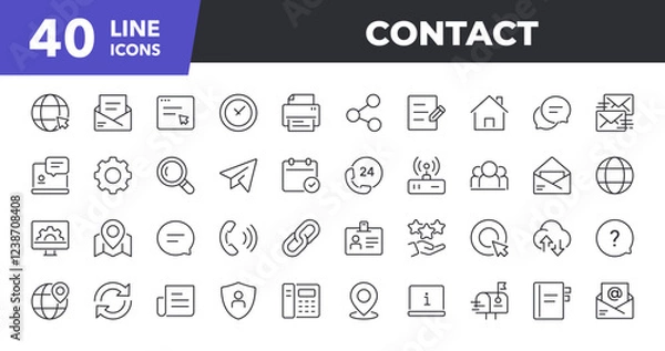 Fototapeta Contact Line Icon Set. Contains Such Icons as Chat, Email, Phone, Location, Support. Vector illustration