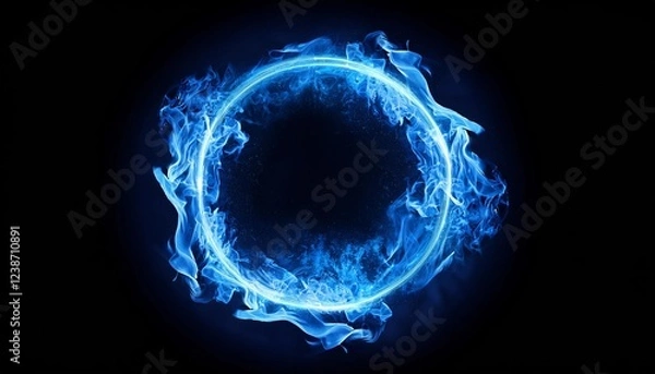 Obraz circle shape blue fire flames isolated on black background