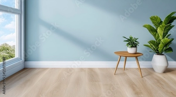 Fototapeta Modern minimalist interior design with plants and natural light