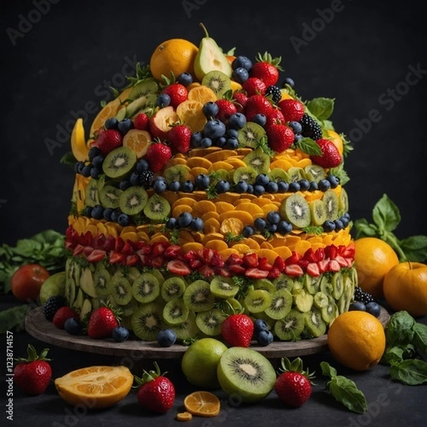 Fototapeta Imagine a cake made entirely of fruits and vegetables. Describe it.

