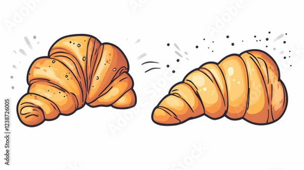 Fototapeta Two golden croissants, bakery illustration, white background, food design, for recipe websites