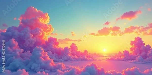 Fototapeta A stunning sunset with colorful clouds in a serene sky, creating a peaceful atmosphere.