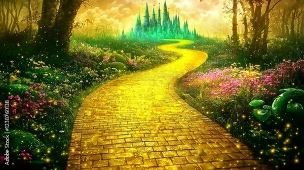 Obraz Journey along the magical path towards the iconic emerald city. 