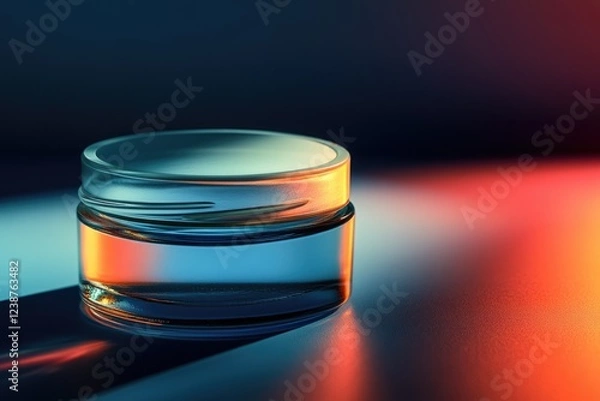 Fototapeta A glass jar with a lid sits on a table, awaiting contents or use