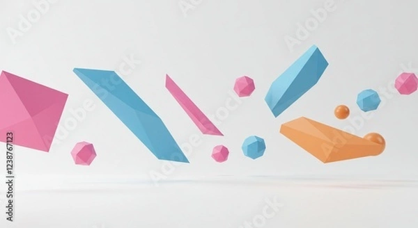 Fototapeta Abstract Low Poly Shapes Pastel Colors 3D Render Geometric Background