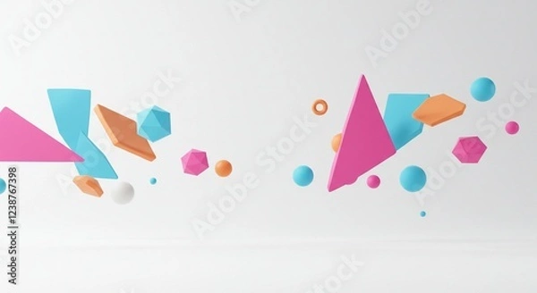 Fototapeta Abstract 3D Shapes Pink Blue Orange Geometric Forms Floating