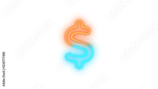 Obraz Neon dollar sign icon brown cyan color glowing with transparent background