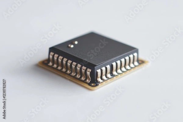 Fototapeta Close-Up View of a Single Electronic Microchip on a Light Background for Technology Themes