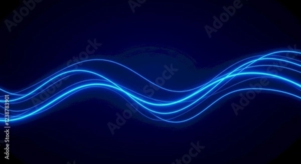 Fototapeta Abstract Blue Glowing Waves Energy Technology Background