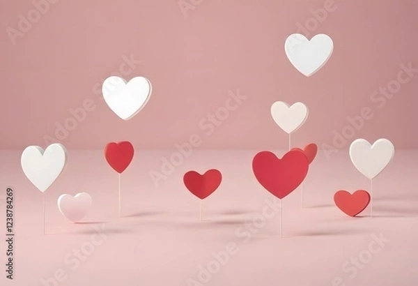 Obraz Aesthetic Flat Design of Floating Hearts in a Minimalist Valentine Composition