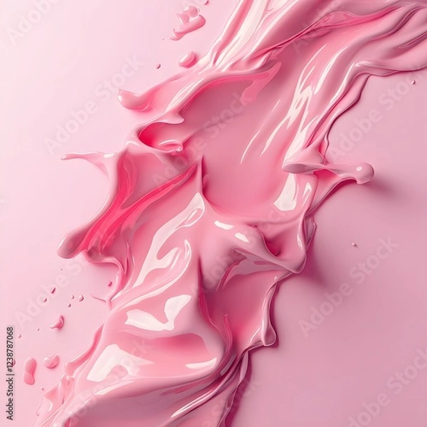 Fototapeta Vibrant pink paint fluid flowing on a white background, creates a visual effect, generative AI