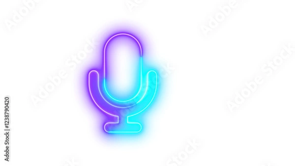 Obraz Neon microphone icon cyan purple color glowing with transparent background
