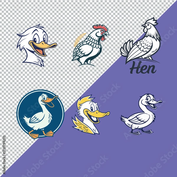 Obraz Hen and duck icon set vector 