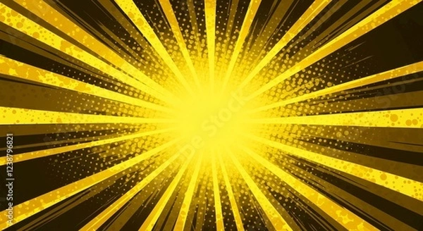 Fototapeta Golden Rays Burst Background Abstract Sunburst Design Comic Book Style