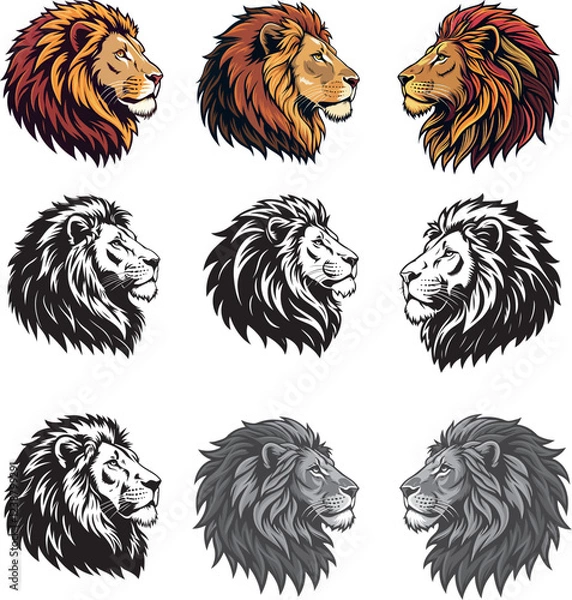 Obraz set of lion heads vector art