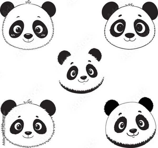 Obraz set of panda vector silhouette