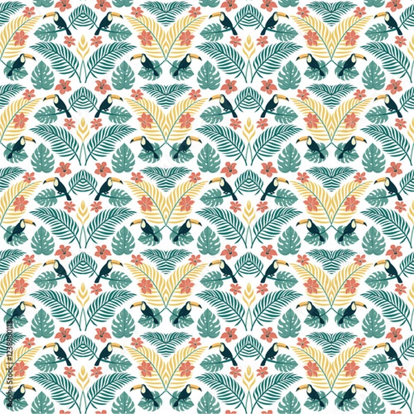 Obraz seamless pattern with flowers and birds vector design