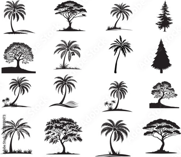 Obraz many different Tree vector silhouette 