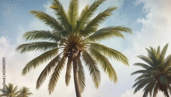 Fototapeta Stunning watercolor painting of a palm tree with a dreamy vibe, palm tree, painting, dreamy, watercolor