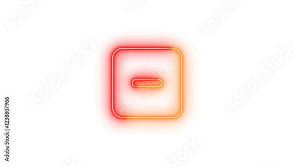 Fototapeta Neon square minus icon brown red color glowing with transparent background