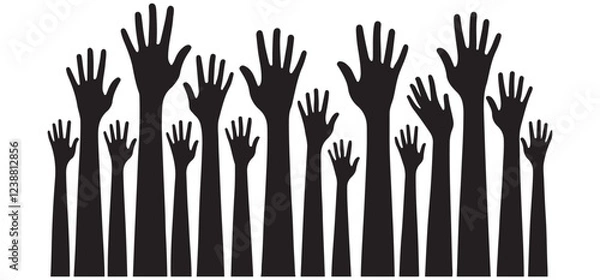 Fototapeta Many Raised Hands Silhouette Vector Art