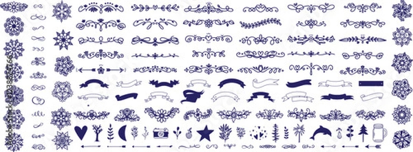 Fototapeta Set of decorative divider elements. text delimiters and scroll elements, ornate vintage frames, vector illustration border