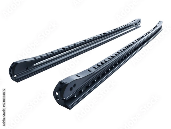 Fototapeta Pair of sleek, dark gray industrial components with intricate detailing, showcasing precision engineering and modern design