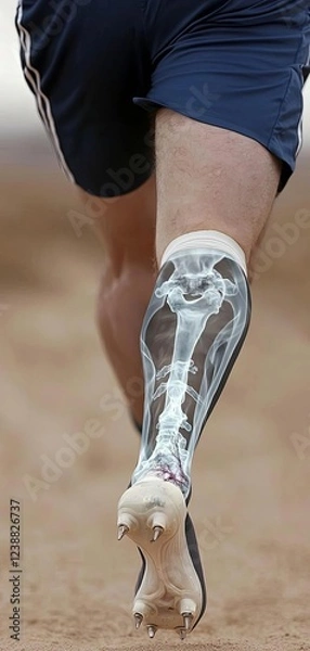 Obraz Athlete running with innovative leg design. X-ray bone, injury