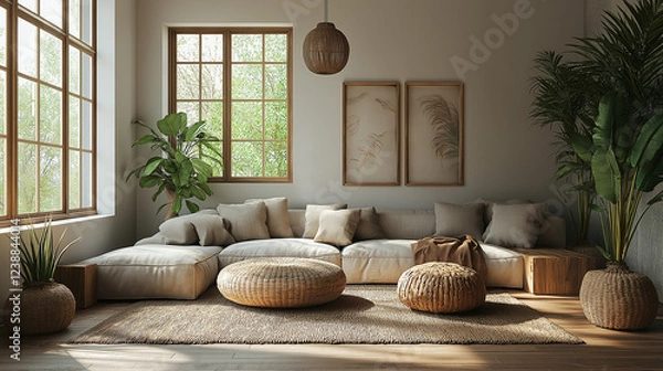 Obraz Serene Bohemian Entryway with Natural Light and Greenery