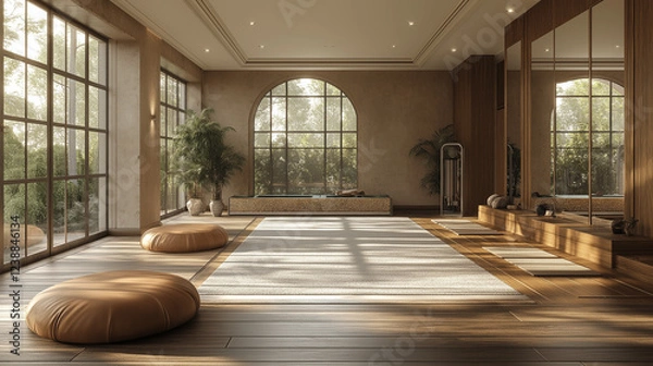 Obraz Serene Yoga and Meditation Studio with Natural Light and Minimalist Design 