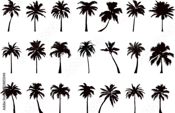 Obraz palm trees collection, set silhouette on white background vector