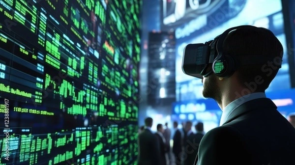 Obraz Digital economy, virtual reality trading floor, 3D illustration.