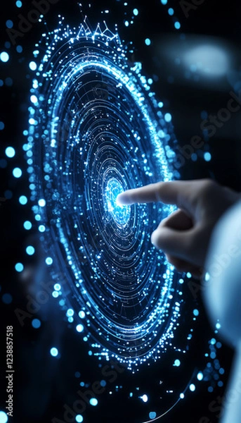 Fototapeta Futuristic user interface with glowing elements, interactive digital touch display showing complex data visualization.