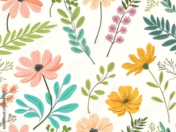 Obraz Floral Delight: A Springtime Bouquet of Delicate Blooms and Lush Greenery