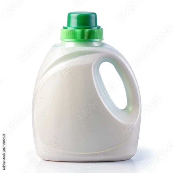 Fototapeta White plastic detergent bottle with a red cap and built-in handle.