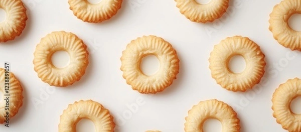Fototapeta Pattern of Round Biscuits on White Background with Copy Space