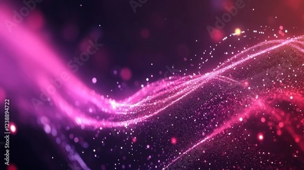 Fototapeta Abstract pink and purple particle wave background.