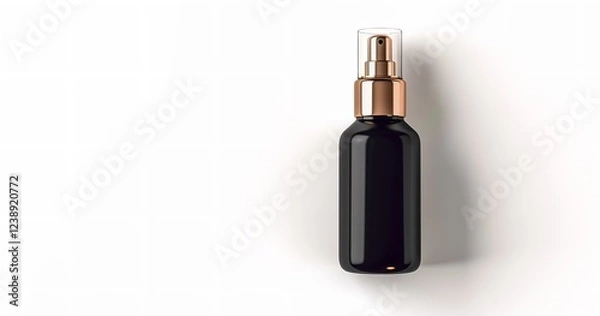 Fototapeta Packaging design for skincare products: a blank, matt black bottle with a clear lid and a gold fine mist sprayer, isolated on a white background, Generative AI.