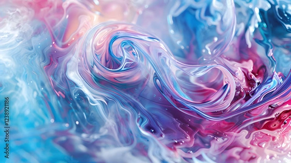 Fototapeta A colorful swirl of paint with a blue and pink hue.