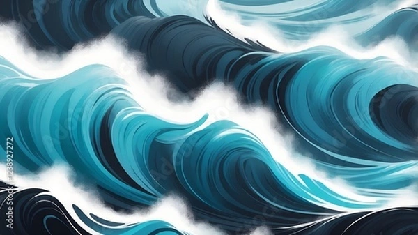 Fototapeta Abstract wave pattern with dynamic blue and white swirls creating a fluid, ocean-inspired design.