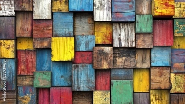 Fototapeta Colorful wooden blocks forming a textured background. (1)