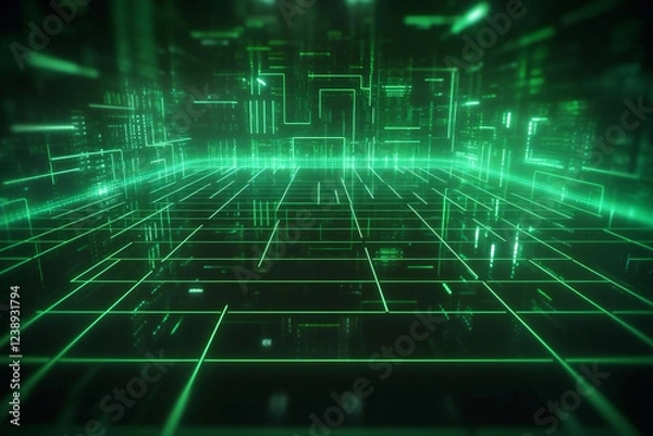 Obraz デジタルグリッド - 緑の光が描くサイバー空間