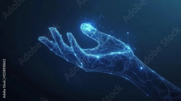 Fototapeta Abstract glowing hand, digital art, network connection.